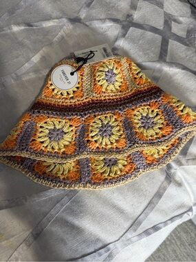 Forever 21 Crochet Floral Bucket Hat - Yellow, Orange, Lavender